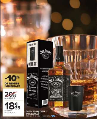 JACK DANIEL'S Coffret Whisky Old N°7 - 40% vol., 70 cl + étui + 1 verre offert.