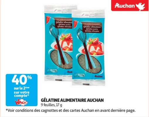 Gélatine Alimentaire Auchan - 9 feuilles, 17 g