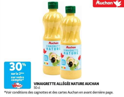 Vinaigrette Allégée Nature Auchan - 50 cl