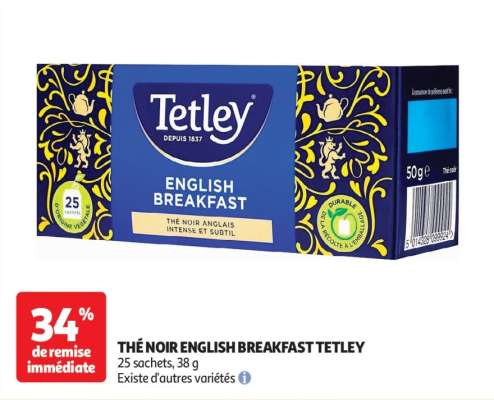 Thé Noir English Breakfast Tetley - 25 sachets, 38 g