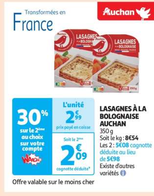 Lasagnes À La Bolognaise Auchan - 350 g