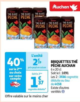 Briquettes Thé Pêche Auchan - 6 x 20 cl