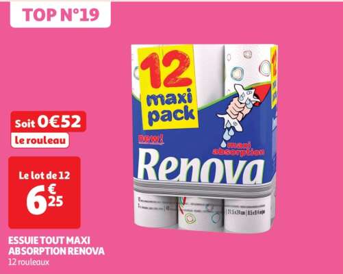 Essuie Tout Maxi Absorption Renova - 12 rouleaux