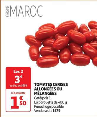 Tomates Cerises Allongées Ou Mélangées - Catégorie 1
La barquette de 400 g
Panachage possible