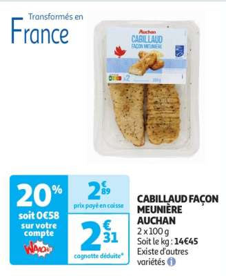 Cabillaud Façon Meunière Auchan - 2 x 100 g