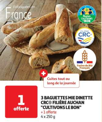 3 Baguettes Mie Dinette Crc® Filière Auchan "Cultivons Le Bon" - + 1 offerte
4 x 250 g