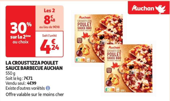 La Croust'izza Poulet Sauce Barbecue Auchan - 550 g