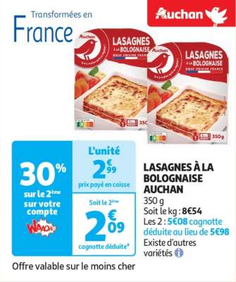 Lasagnes À La Bolognaise Auchan - 350 g