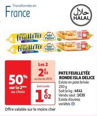 Pate Feuilletée Ronde Isla Delice - Existe en pate brisée
230 g