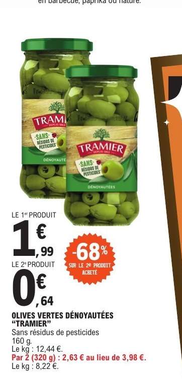 Olives Vertes Dénoyautées 'Tramier'