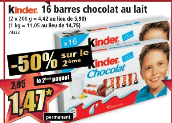 Kinder 16 barres chocolat au lait