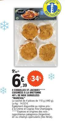 4 COQUILLES ST-JACQUES CUISINEES A LA BRETONNE