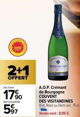 COUVENT DES VISITANDINES A.O.P. Crémant de Bourgogne - Brut, Rosé ou Demi sec, 75 cl.