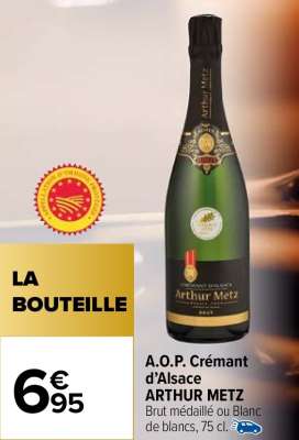 ARTHUR METZ A.O.P Crémant d'Alsace - Brut médaillé ou Blanc de blancs, 75 cl.