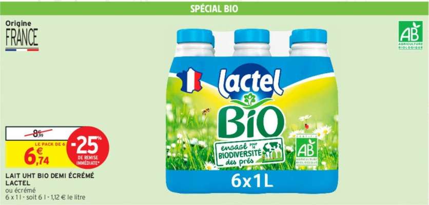 LACTEL LAIT UHT BIO DEMI ÉCRÉMÉ