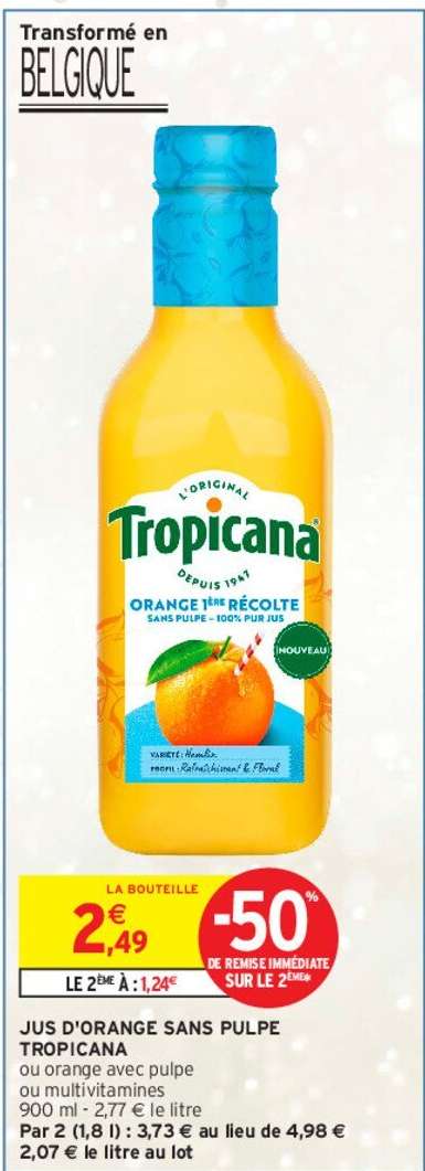 TROPICANA JUS D'ORANGE SANS PULPE