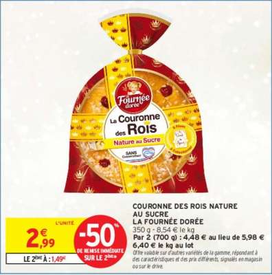 LA FOURNÉE DORÉE COURONNE DES ROIS NATURE AU SUCRE