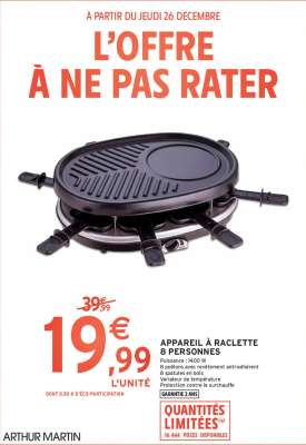 ARTHUR MARTIN APPAREIL À RACLETTE 8 PERSONNES