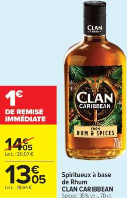 CLAN CARIBBEAN Spiritueux à base de Rhum - Spiced, 35% vol., 70 cl.