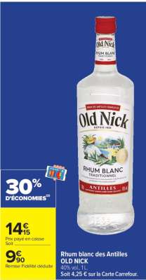 OLD NICK Rhum Blanc des Antilles - 40% vol., 1 L.