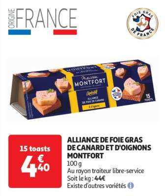 Alliance De Foie Gras De Canard Et D'oignons Montfort - 100 g
Au rayon traiteur libre-service