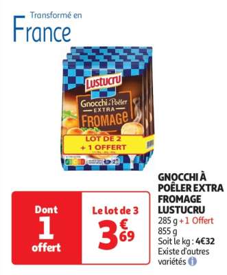 Gnocchi À Poêler Extra Fromage Lustucru - 285 g + 1  Offert
855 g