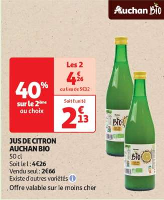 Jus De Citron Auchan Bio - 50 cl