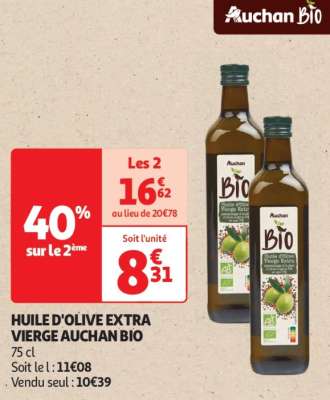 Huile D'olive Extra Vierge Auchan Bio - 75 cl