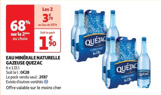 Eau Minerale Naturelle Gazeuse Quezac - 6 x 1.15 l