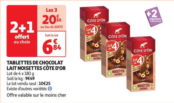 Tablettes De Chocolat Lait  Noisettes Côte D'or - Lot de 4 x 180 g