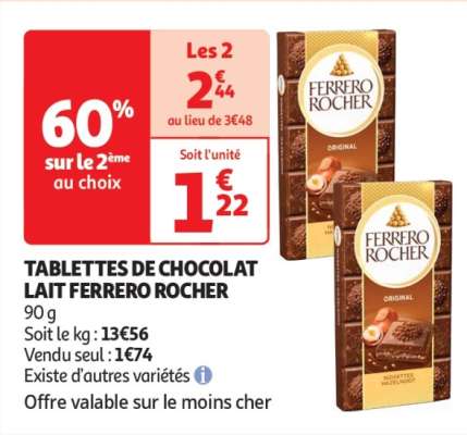 Tablettes De Chocolat Lait Ferrero Rocher - 90 g