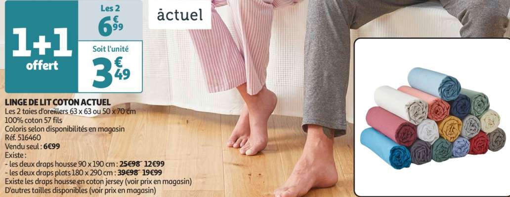 Linge De Lit Coton Actuel - Les 2 taies d'oreillers 63 x 63 ou 50 x 70 cm
100% coton 57 fils
Coloris selon disponibilités en magasin
Réf. 516460
Vendu seul : 6€99