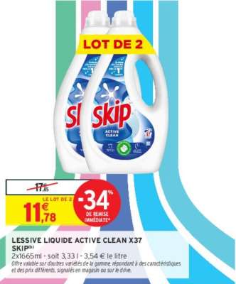 SKIP LESSIVE LIQUIDE ACTIVE CLEAN X37