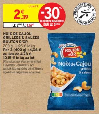 BOUTON D'OR NOIX DE CAJOU GRILLÉES & SALÉES