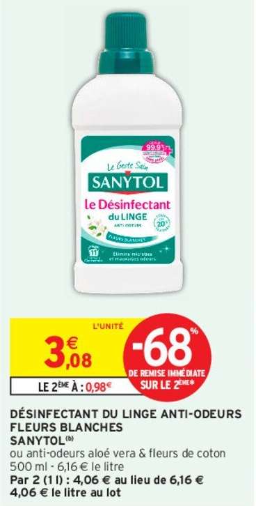 SANYTOL DÉSINFECTANT DU LINGE ANTI-ODEURS FLEURS BLANCHES