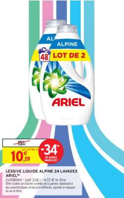 ARIEL LESSIVE LIQUIDE ALPINE 24 LAVAGES