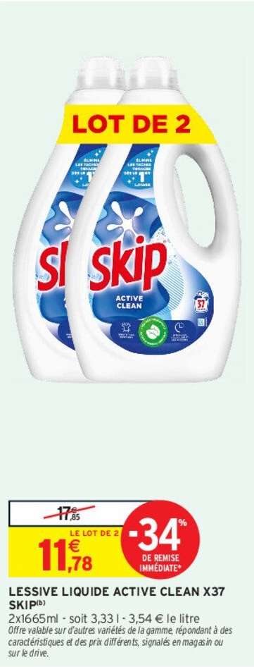 SKIP LESSIVE LIQUIDE ACTIVE CLEAN X37