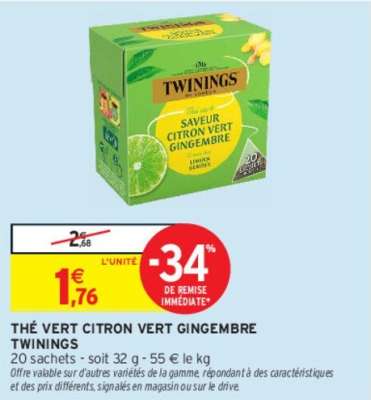 TWININGS THÉ VERT CITRON VERT GINGEMBRE