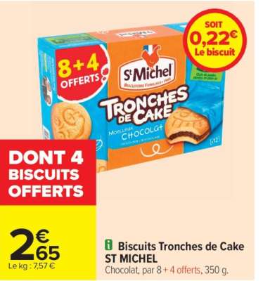 ST MICHEL Biscuits Tronches de Cake - Chocolat, par 8 + 4 offerts, 350 g.