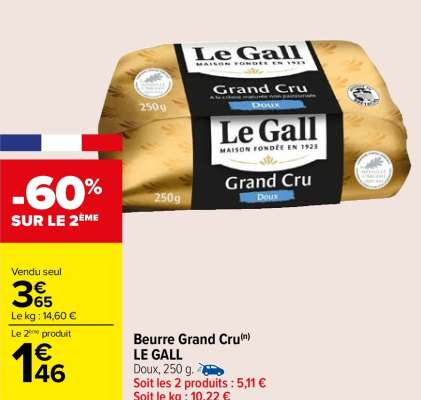 LE GALL Beurre Grand Cru - Doux, 250 g. ORIGINE FRANCE