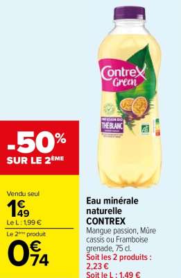 CONTREX EAU MINÉRALE NATURELLE - Mangue passion, Mûre cassis ou Framboise grenade, 75 cl.