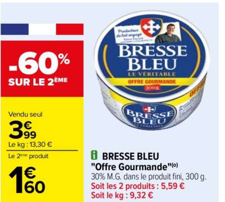 BRESSE BLEU "Offre gourmande" - 30% M.G. dans le produit fini, 300 g.  ORIGINE FRANCE