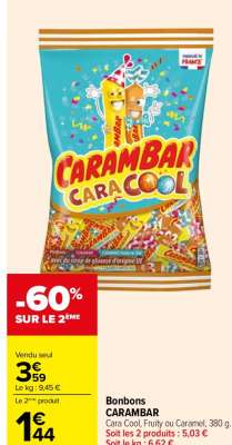 CARAMBAR Bonbons - Cara Cool, Fruity ou Caramel, 380 g.