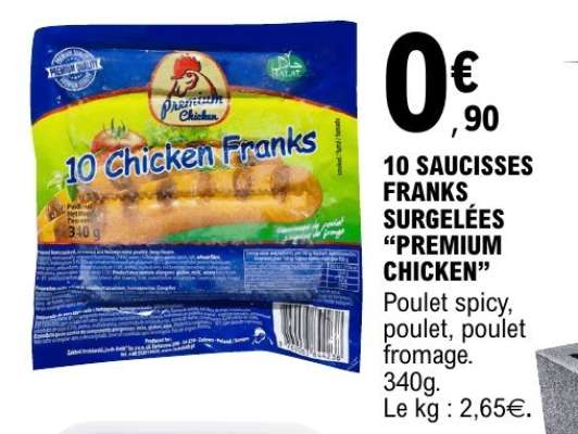 10 SAUCISSES FRANKS SURGELÉES "PREMIUM CHICKEN"