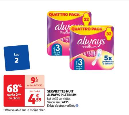 Serviettes Nuit Always Platinum - Lot de 32 serviettes