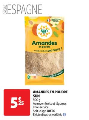 Amandes En Poudre Sun - 500 g
Au rayon fruits et légumes libre-service