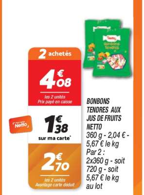 BONBONS TENDRES AUX JUS DE FRUITS NETTO