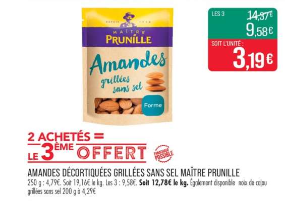 Amandes décortiquées grillées sans sel MAITRE PRUNILLE