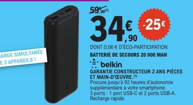 Batterie de secours 20 000 mAh