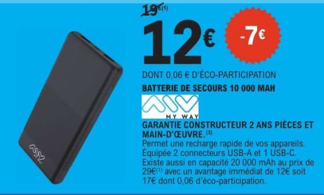 Batterie de secours 10 000 mAh